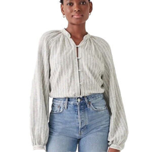 Faherty Naomi Stripe Long Sleeve Blouse Women’s Small Sierra Stripe Grey White